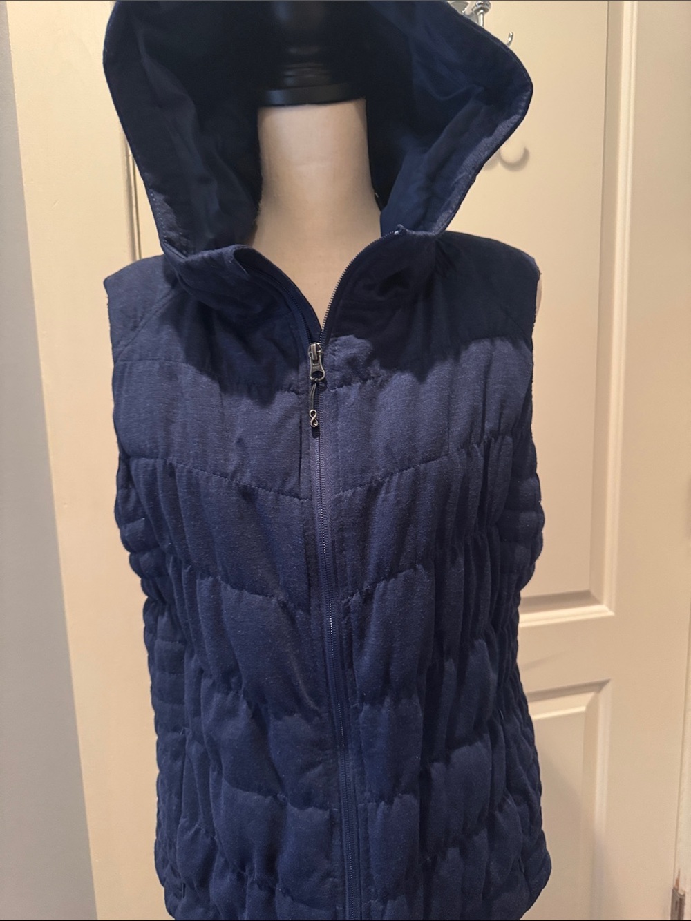 Sleeveless Quilted Hooded Vest - Navy